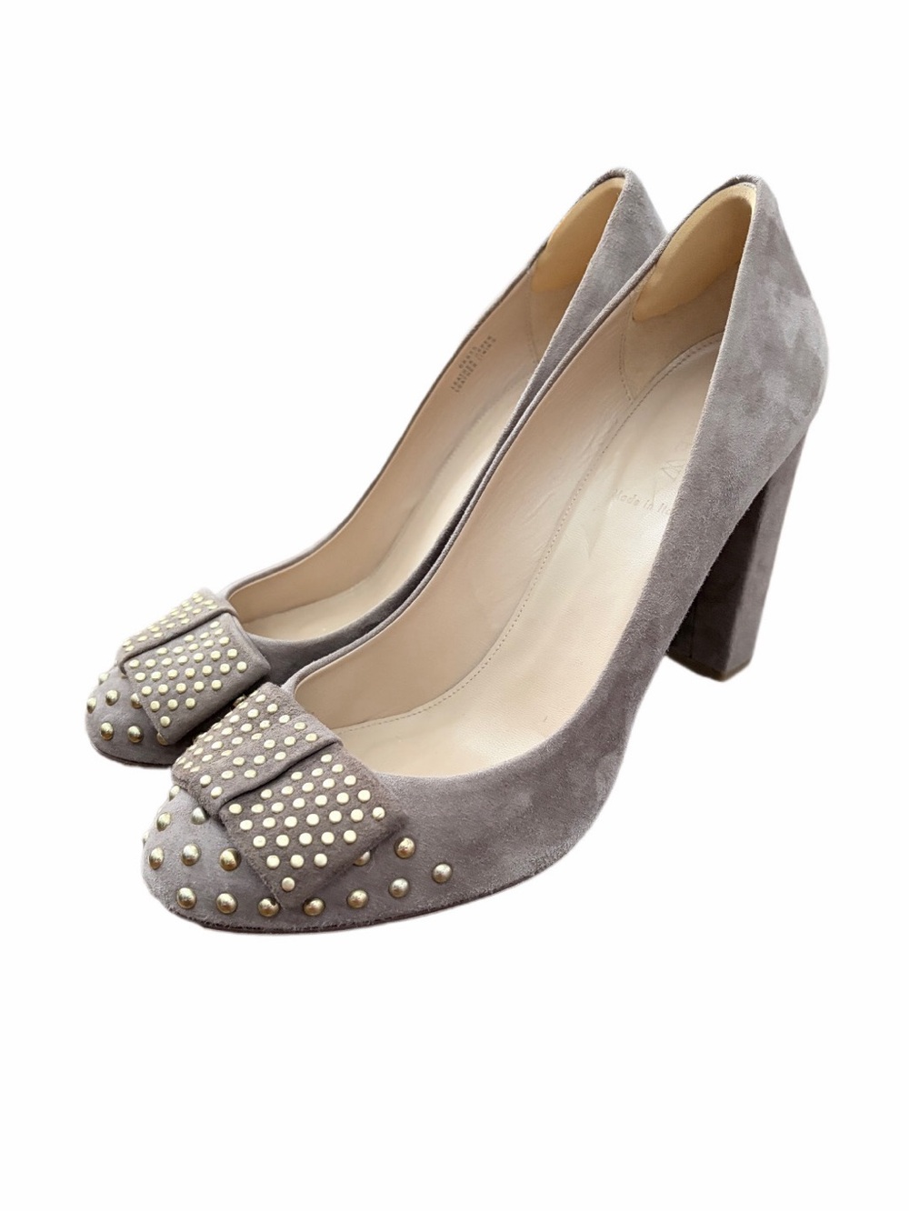 J. Crew Taupe Suede Studded Round Toe High Heel Pumps